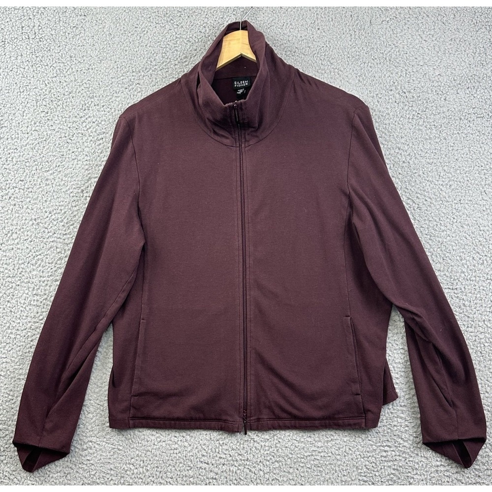 Eileen Fisher Jacket Sweater Large Maroon Supima Cotton Full Zip Made In The USA